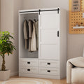 Tall Bedroom Armoire Wardrobe Closet Clothing Storage Cabinet With Hanging Rod Barn Door Drawers Open Shelves White Mdf