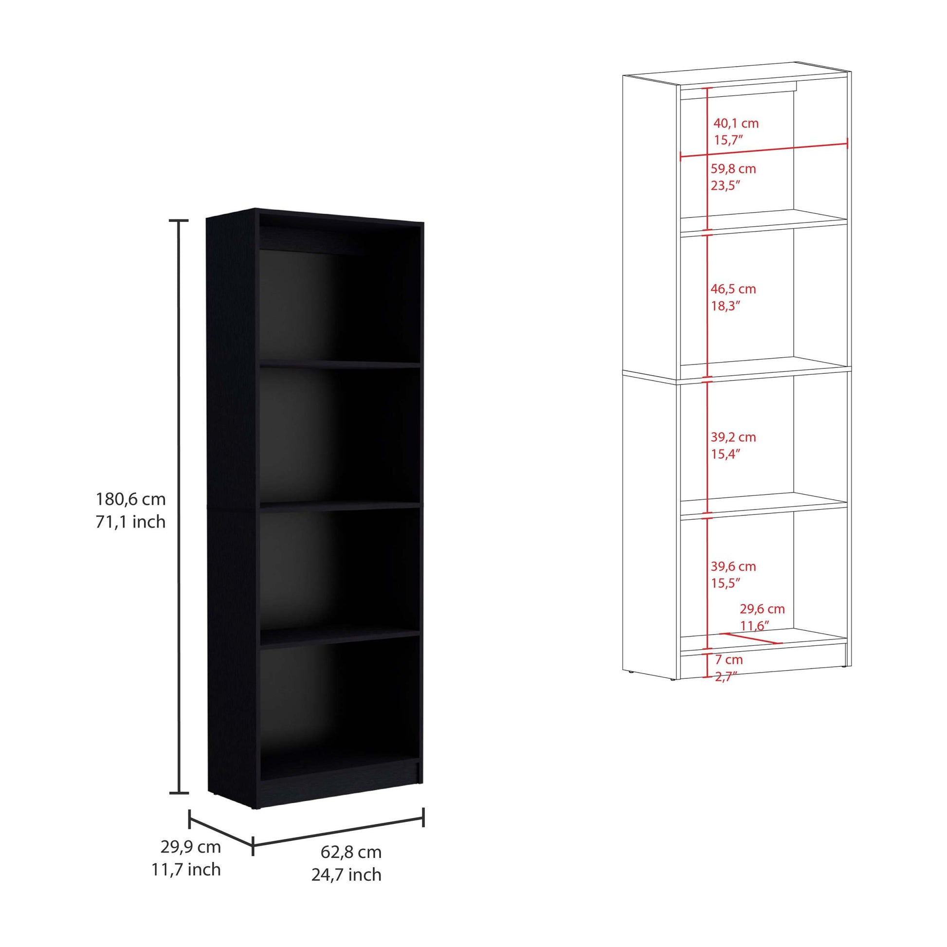 York Black 3 Piece Living Room Set With 3 Bookcases 8 Or More Black Standard Horizontal Primary Living Space Closed Back Wood Wood