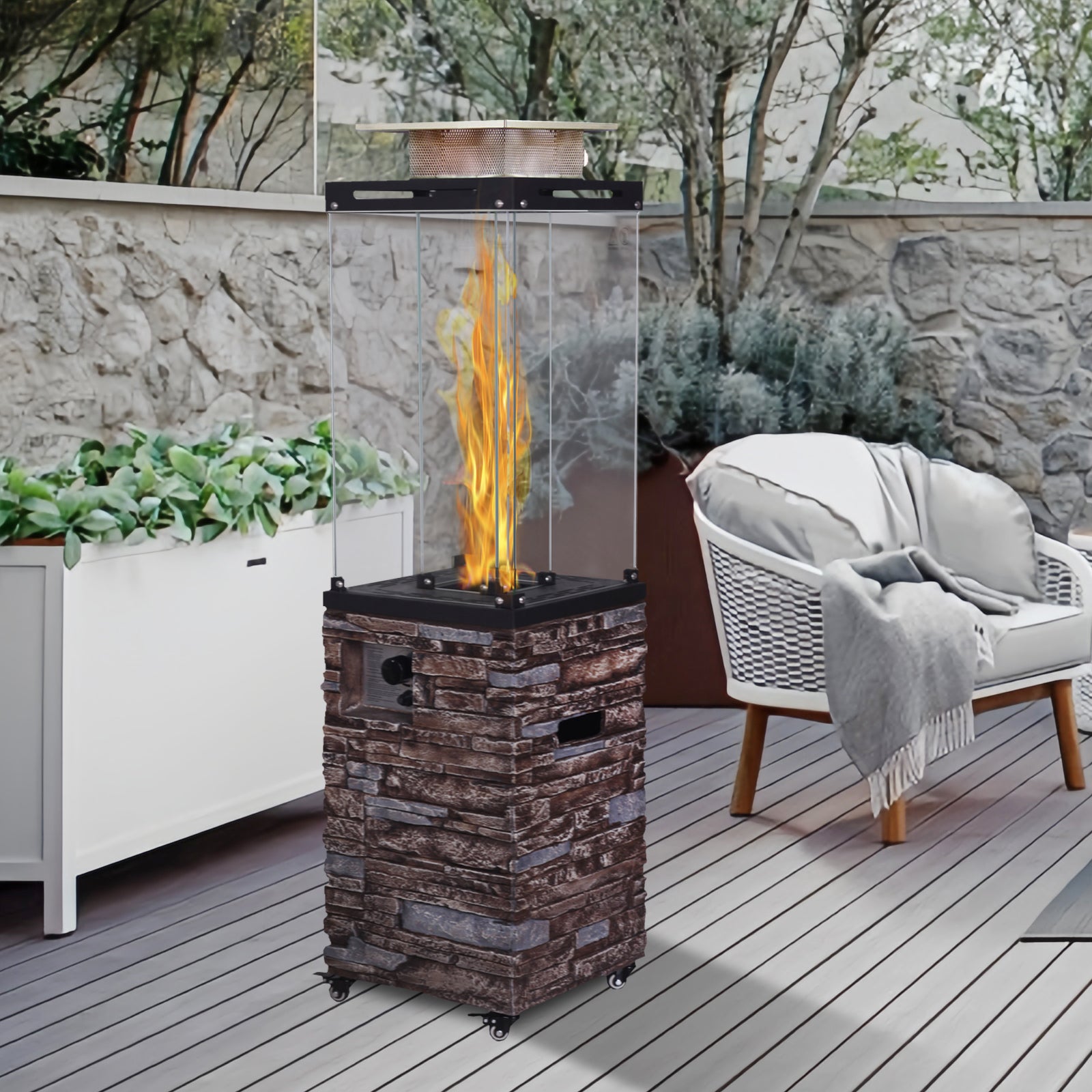 Good Design Faux Stone Texture Tempered Glass Outdoor Propane Gas Fire Heater Antique Natural Magnesium Oxide