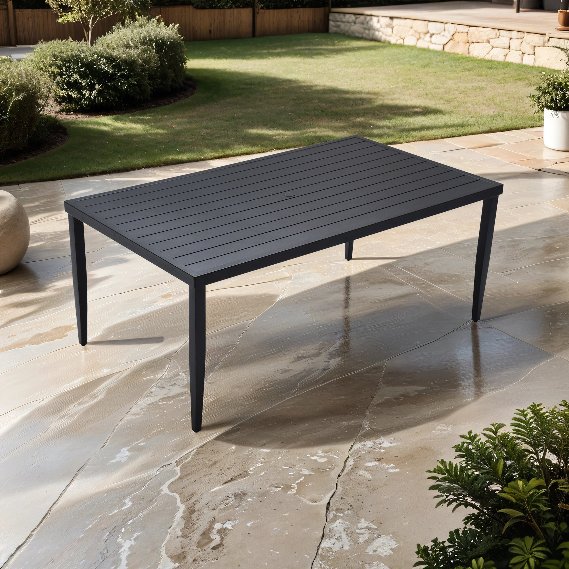 Outdoor Patio Aluminum 40"X70" Rectangle Dining Table With Tapered Feet & Umbrella Hole, Ember Black Ember Black Rust Resistant Frame Garden & Outdoor Contemporary Sectional Seating Groups Aluminum