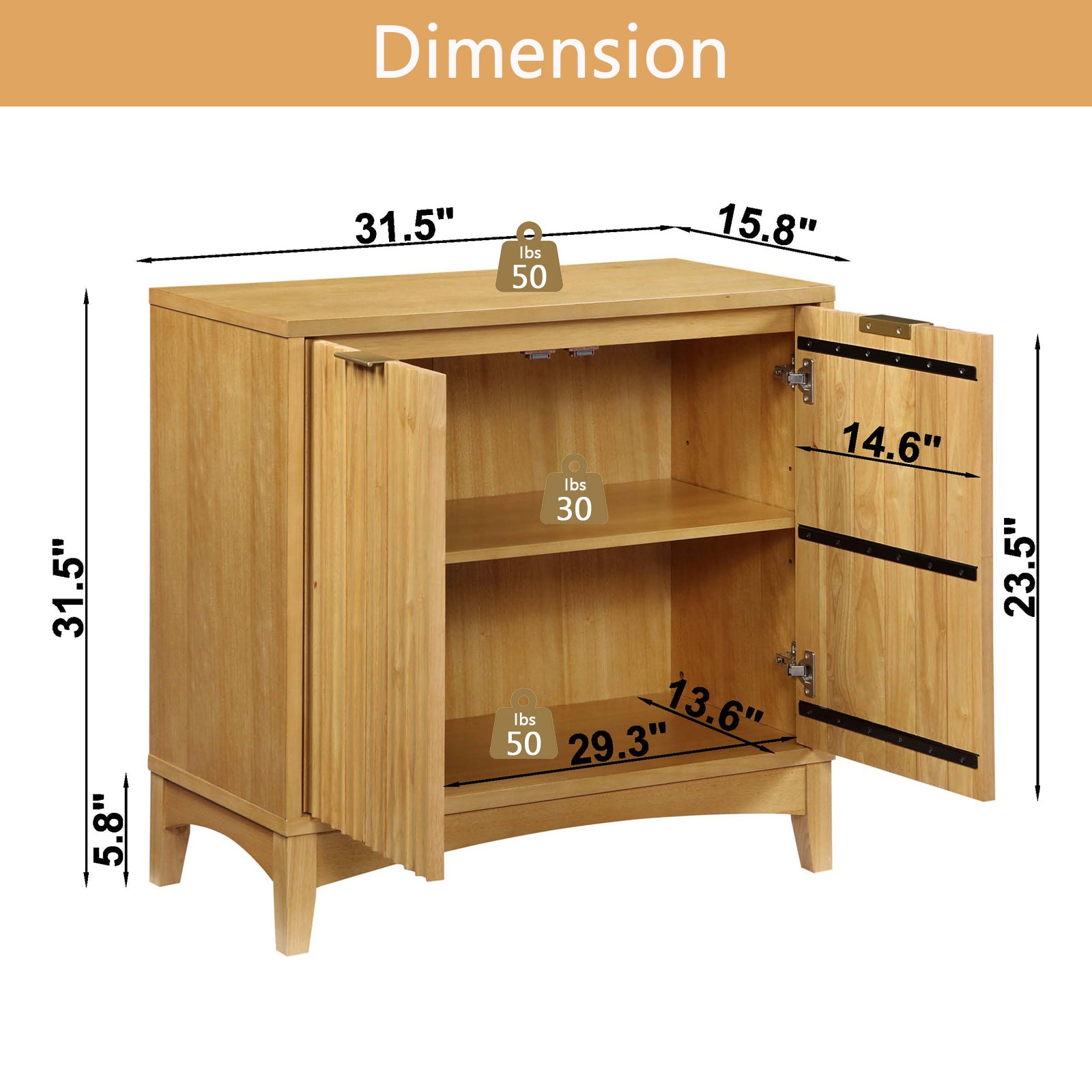 Storage Cabinet With 2 Doors And Adjustable Shelves, Kitchen Cabinetwooden Buffet Cabinet For Living Room, Bedroom, Dining Room,Natural Natural Rubber Wood