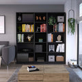 Black 3 Piece Living Room Set With 3 Bookcases 8 Or More Black Horizontal Primary Living Space Closed Back Wood Wood