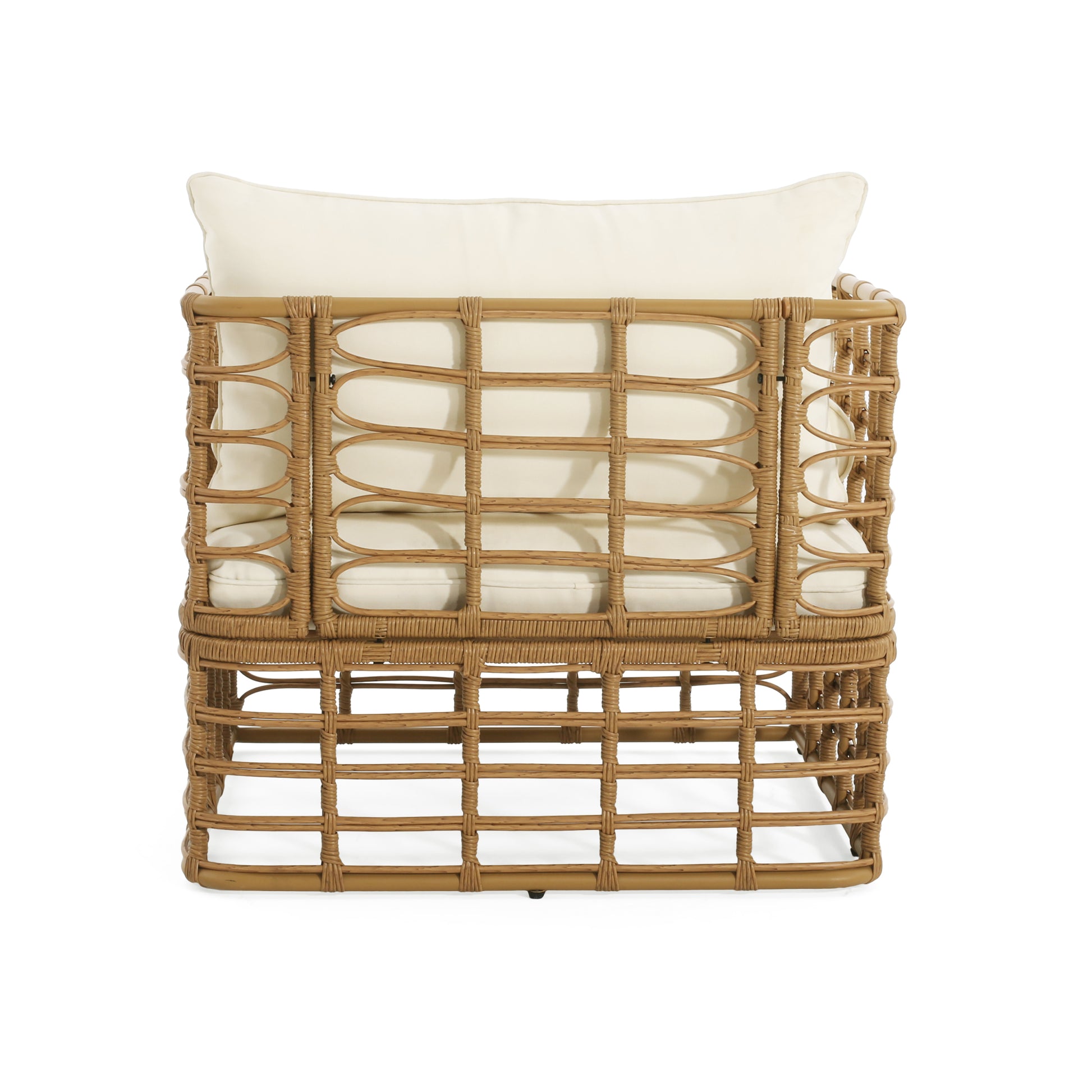 Club Chair Light Brown Foam Pe Rattan Iron