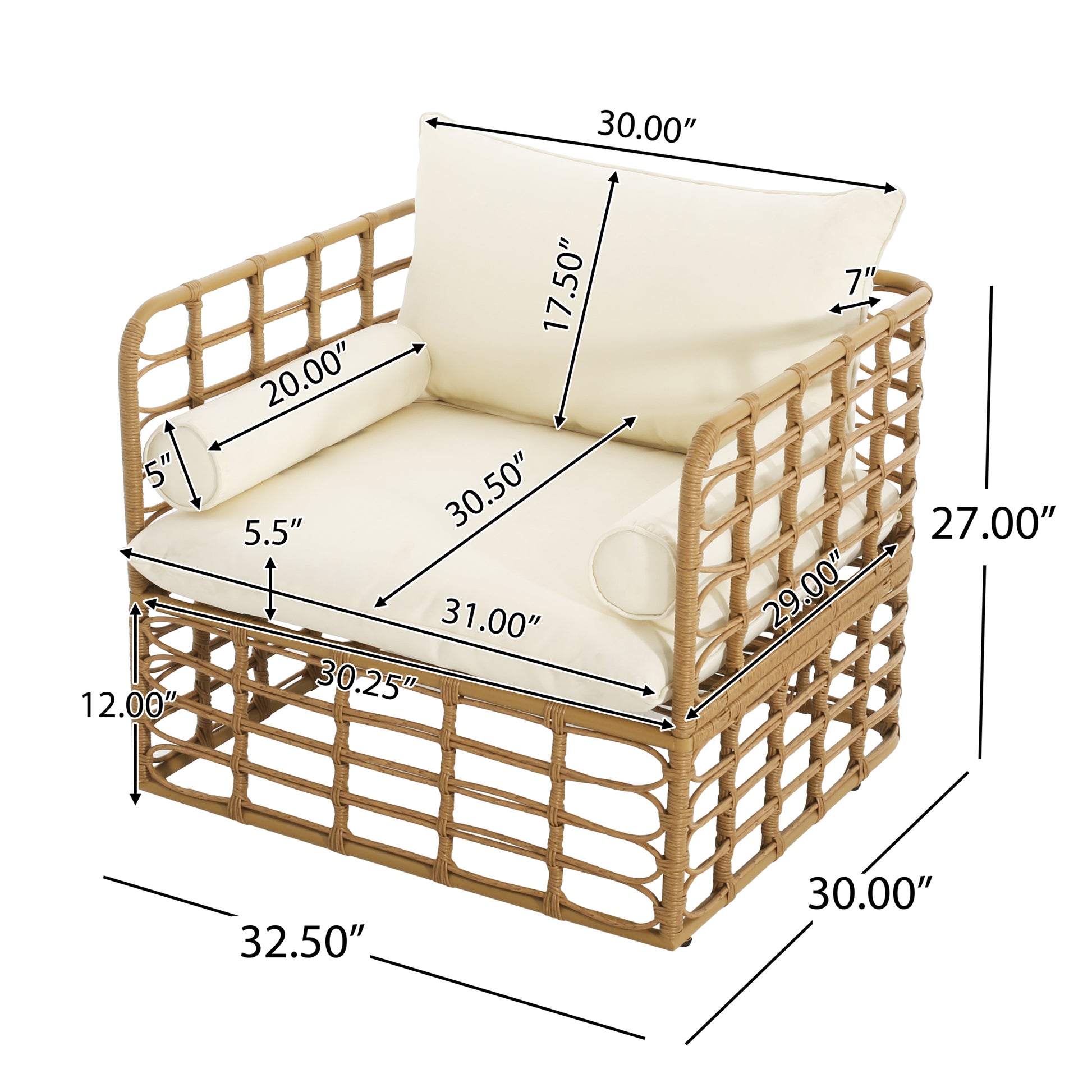 Club Chair Light Brown Foam Pe Rattan Iron
