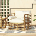 Club Chair Light Brown Foam Pe Rattan Iron