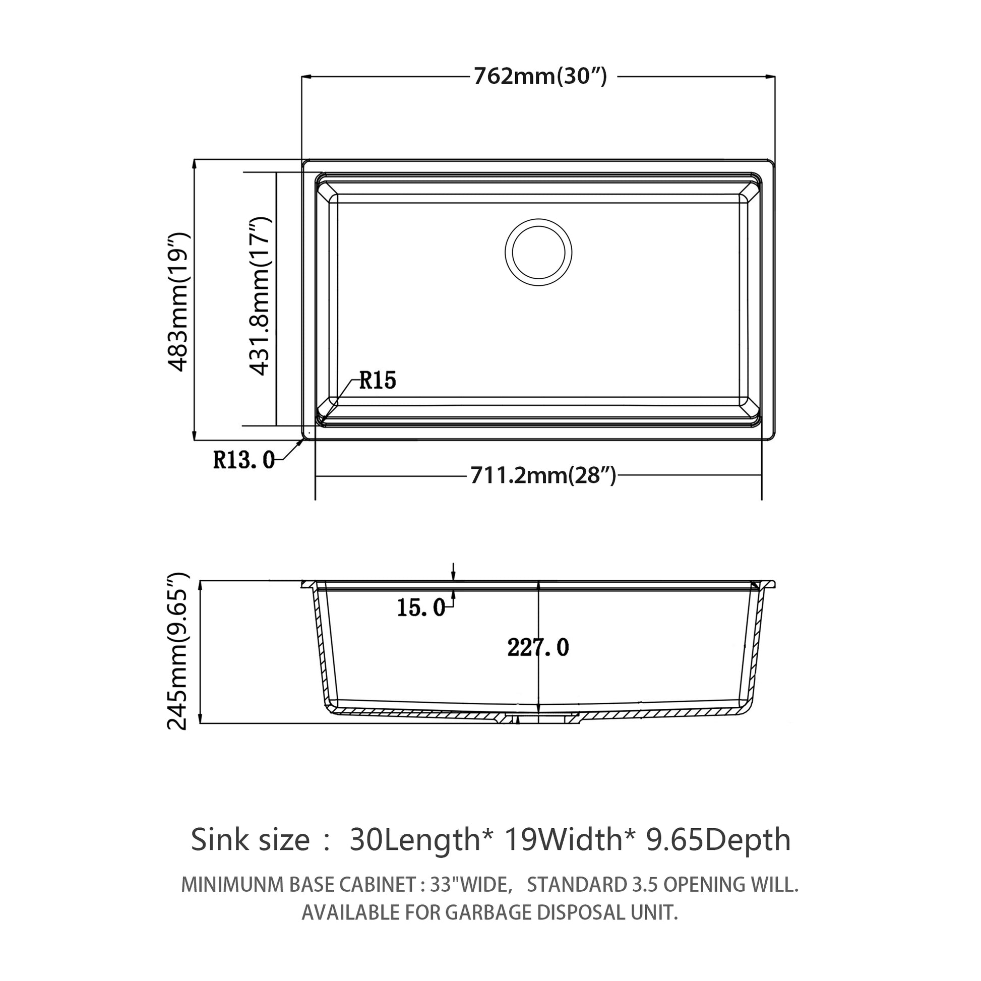 Quartz Kitchen Sink 30X19" Black Granite Composite Workstation Undermount Kitchen Sink Black Quartz