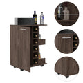 Tennessee Bar Cart, One Cabinet With Division, Six Cubbies For Liquor, Two Shelves Brown Primary Living Space Open Storage Space Modern Particle Board Engineered Wood