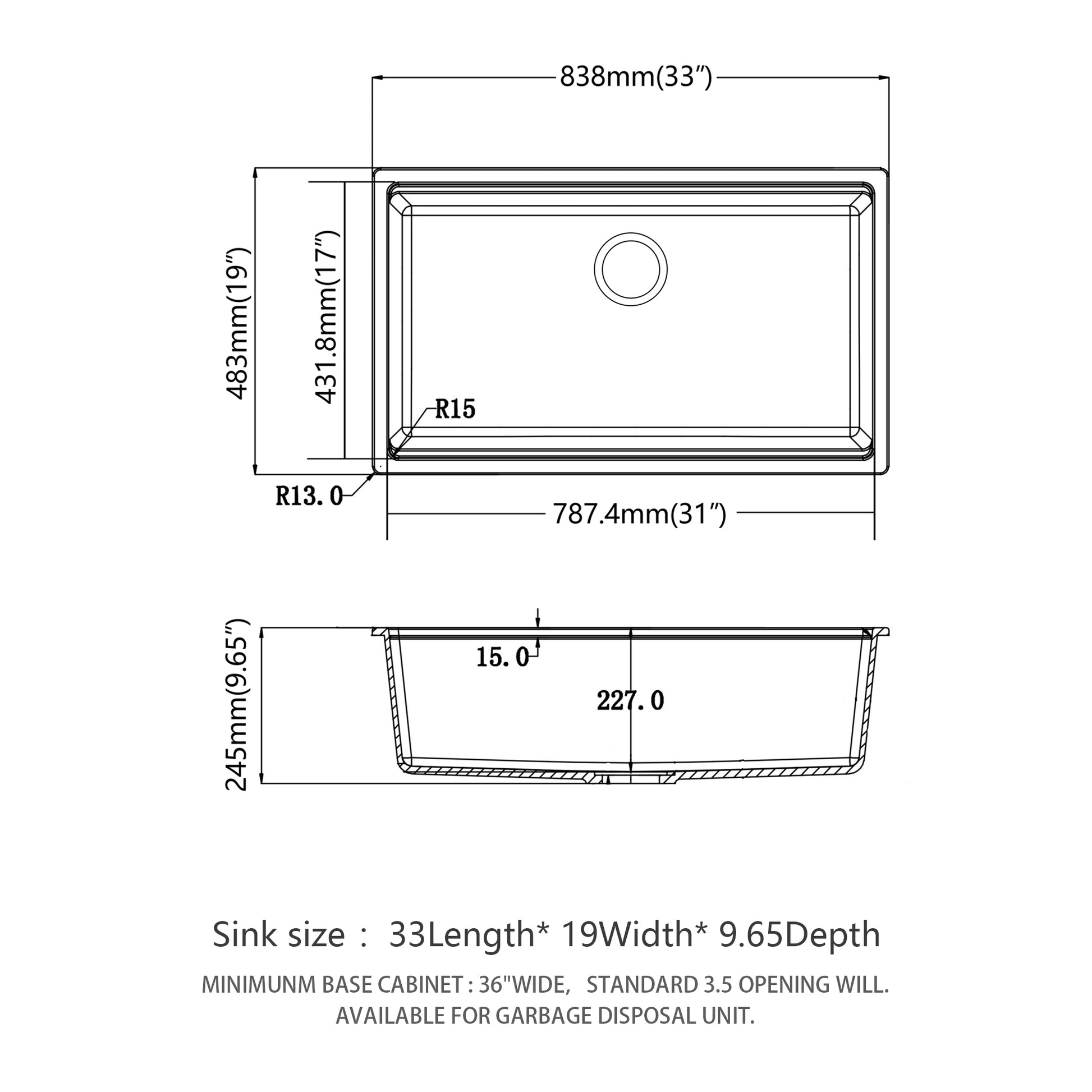 Quartz Kitchen Sink 33X19" Black Granite Composite Workstation Undermount Kitchen Sink Black Quartz