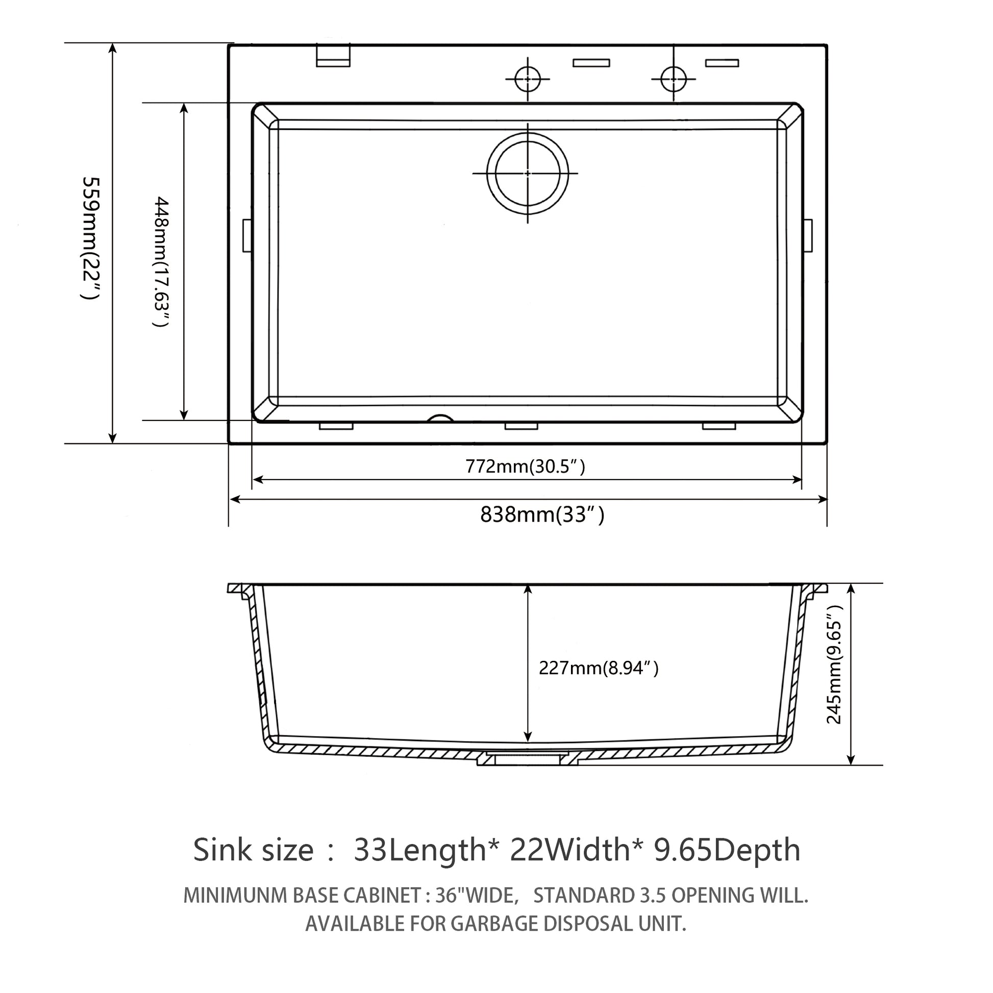 Quartz Kitchen Sink 33X22" Black Granite Composite Drop In Kitchen Sink Black Quartz