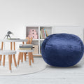 Minky Velvet Bean Bag Chair, Navy 4Ft Plush Floor Chair For Kids And Adults W Washable Cover, Lounge Chair With Stretchable Fabric, Comfy Bedroom Chair, Filled With Shredded And Memory Foam. Navy Velvet