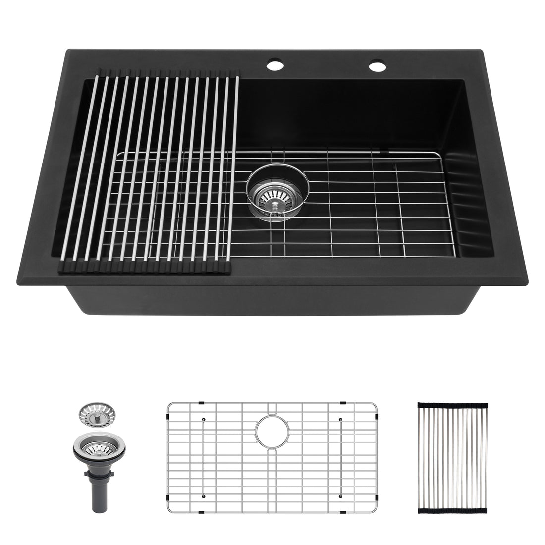 Quartz Kitchen Sink 33X22" Black Granite Composite Drop In Kitchen Sink Black Quartz