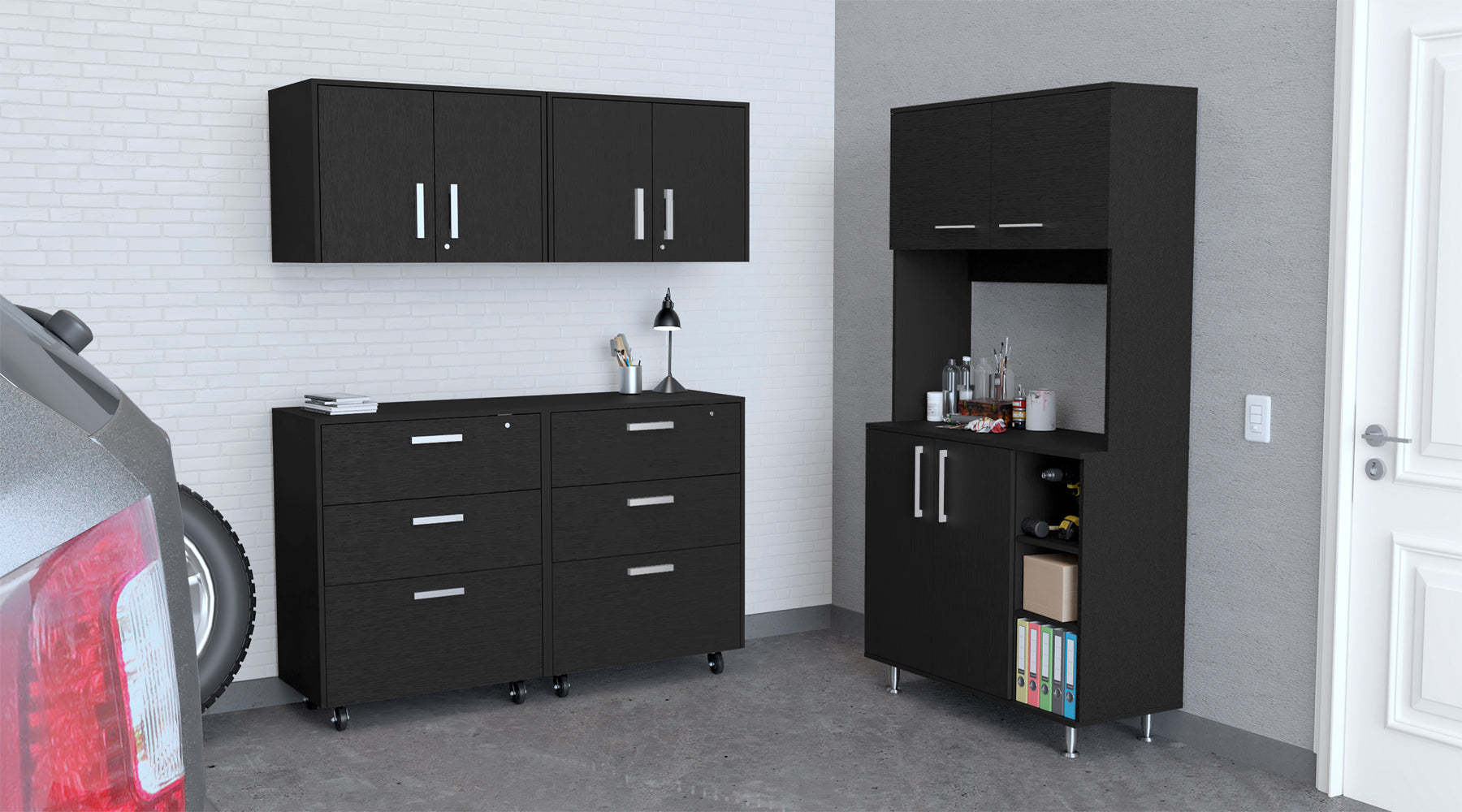 Black 5 Piece Garage Set Black Wood