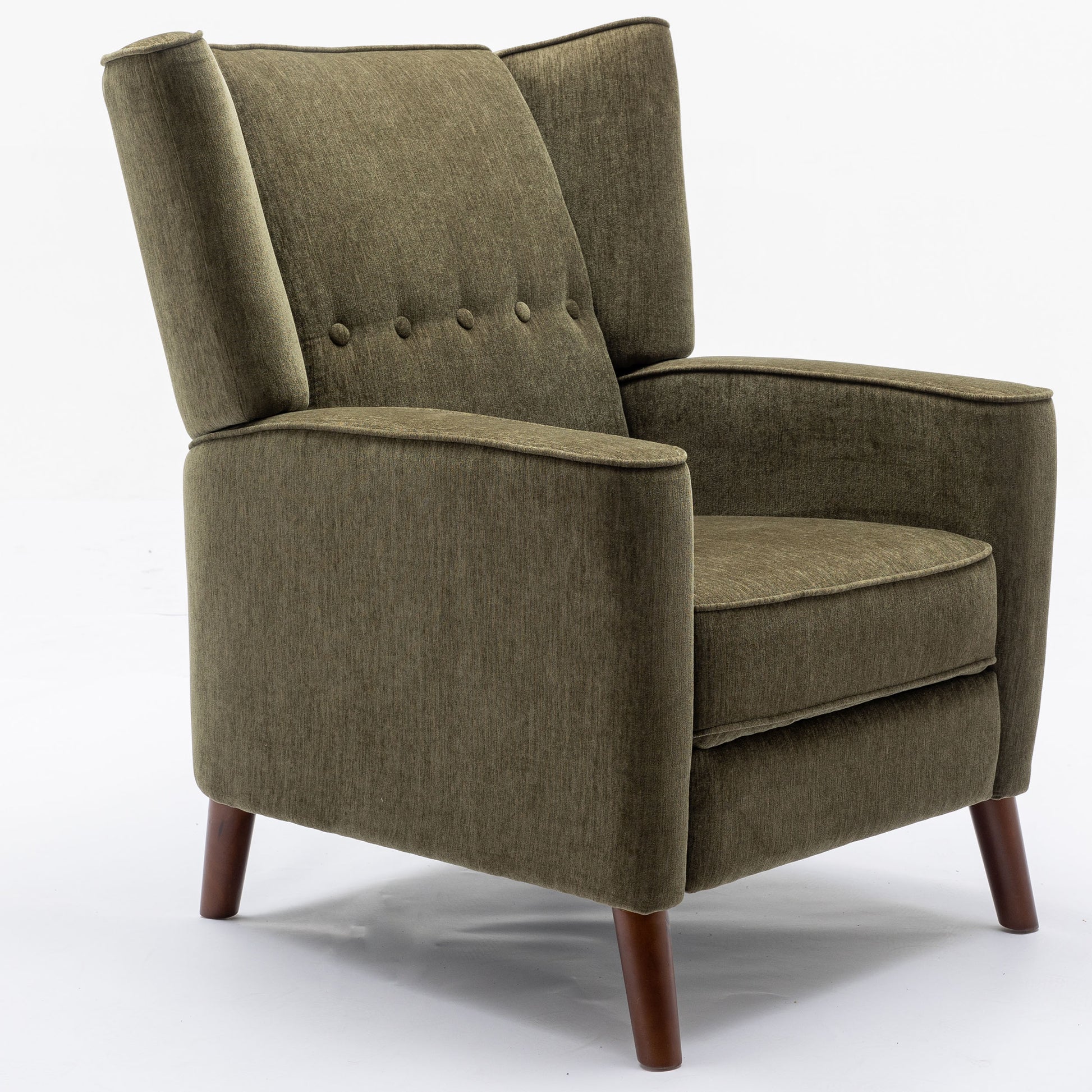 Mid Century Chenille Wingback Recliner Chair, Button Tufted Design Pushback Recliner Chair With Armrest And Solid Wood Legs, For Bedroom Living Room, Green Green Chenille