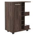 Tennessee Bar Cart, One Cabinet With Division, Six Cubbies For Liquor, Two Shelves Brown Primary Living Space Open Storage Space Modern Particle Board Engineered Wood