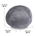 Minky Velvet Bean Bag Chair, Grey 5Ft Plush Floor Chair For Kids And Adults W Washable Cover, Lounge Chair With Stretchable Fabric, Comfy Bedroom Chair, Filled With Shredded And Memory Foam. Gray Velvet