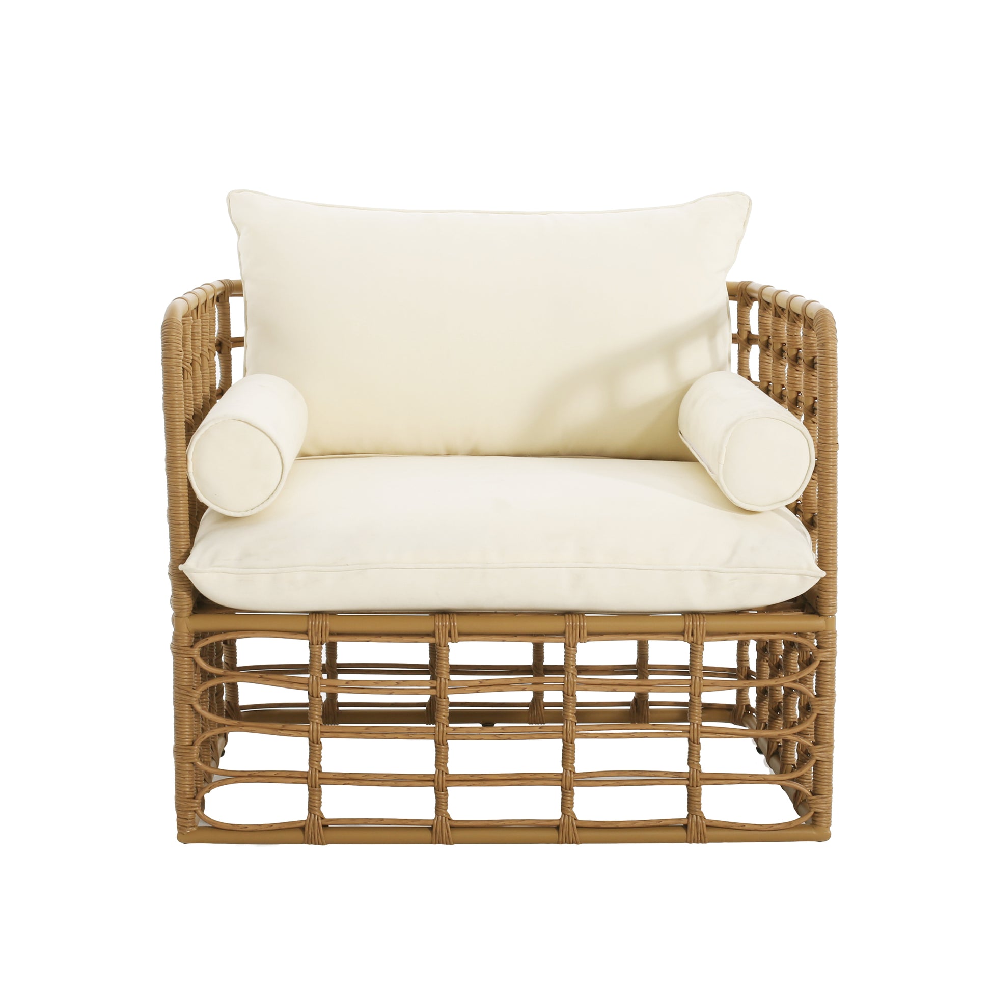 Club Chair Light Brown Foam Pe Rattan Iron