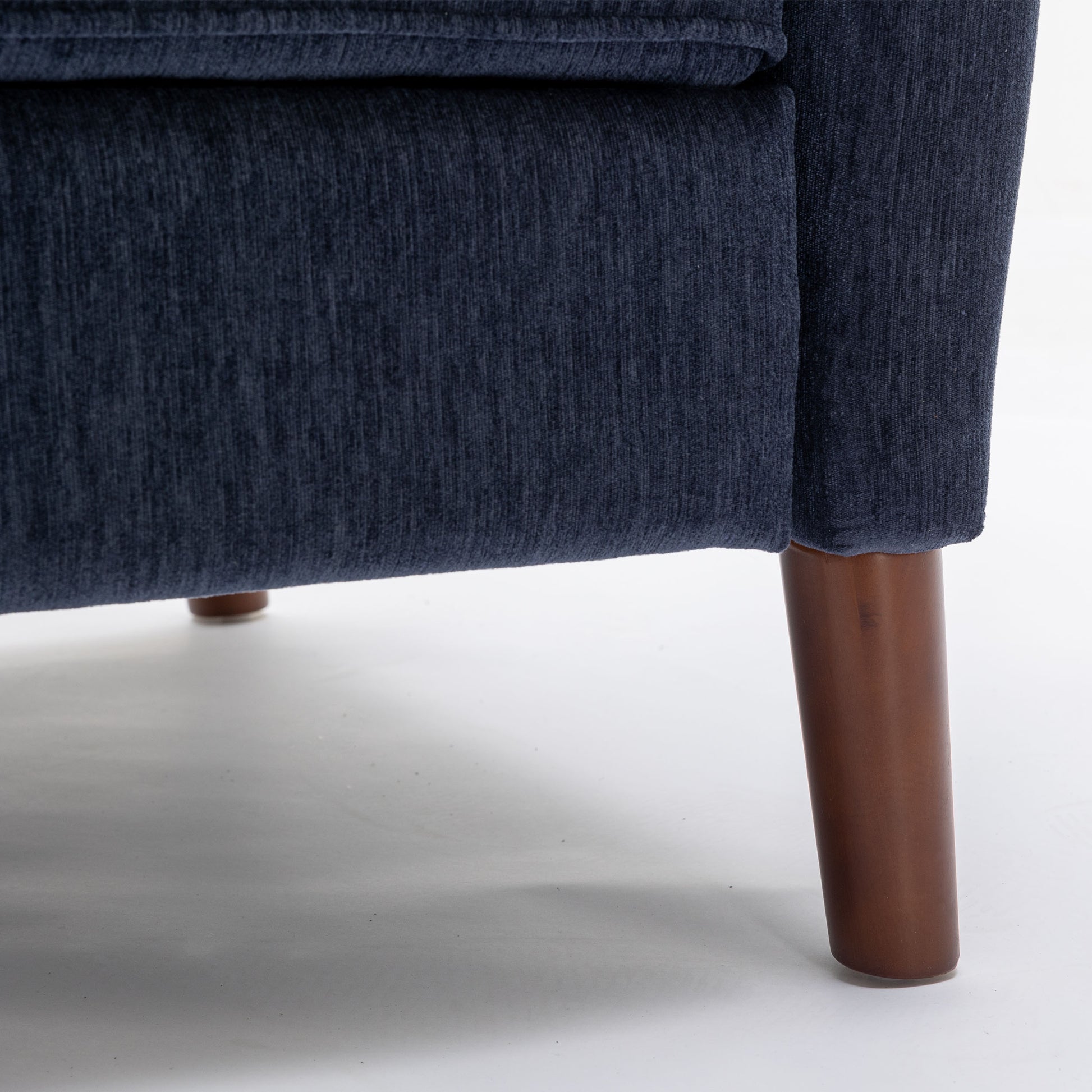 Mid Century Chenille Wingback Recliner Chair, Button Tufted Design Pushback Recliner Chair With Armrest And Solid Wood Legs, For Bedroom Living Room, Navy Blue Navy Blue Chenille