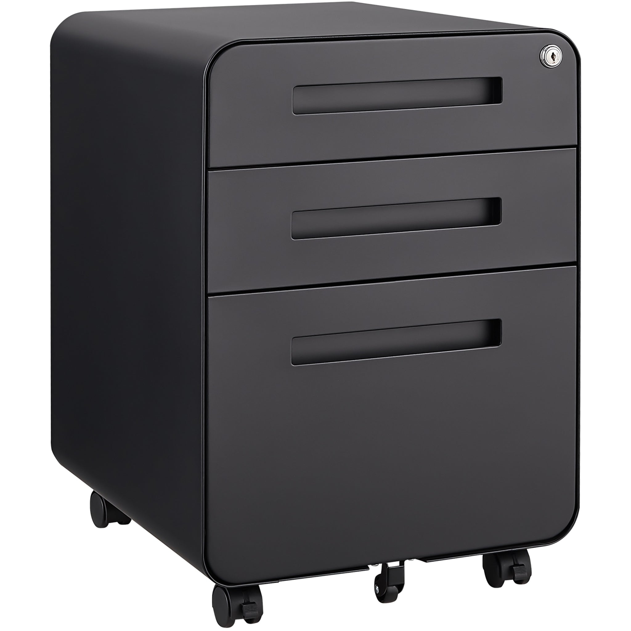 3 Drawer Mobile File Cabinet Under Desk Office,Simple Style Versatile Storage Cabinet For Legal Letter A4 Files, 5 Wheel Design Anti Tilting Cold Rolled Steel Waterproof Moisture Proof Black Mobile File Cabinets 3 4 Drawers Black Office Mobile Modern