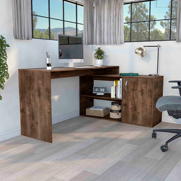 Axis Modern L Shaped Computer Desk With Open & Closed Storage Dark Brown Brown Computer Desk Office Modern Freestanding L Shape Open Storage Desk Rectangular Particle Board Particle Board