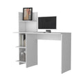 Tecoa Writing Desk, Four Shelves White Office Modern Freestanding Pine Open Storage Computer Tables Particle Board Engineered Wood