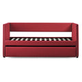 Red Fabric Upholstered 1Pc Day Bed With Pull Out Trundle Trim Wood Frame Furniture Twin Box Spring Not Required Red Wood Bedroom Polyester Wood