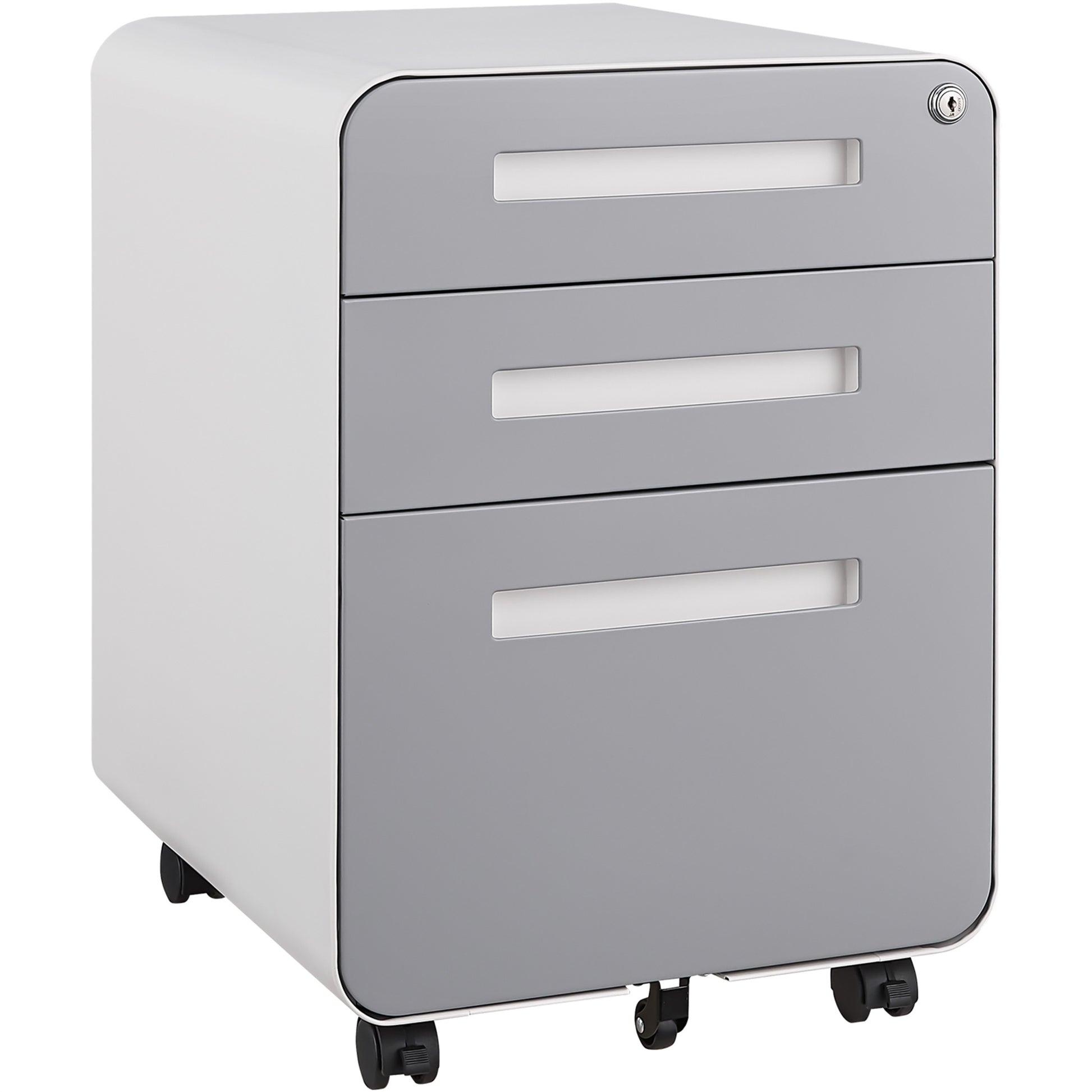 3 Drawer Mobile File Cabinet Under Desk Office,Simple Style Versatile Storage Cabinet For Legal Letter A4 Files, 5 Wheel Design Anti Tilting Cold Rolled Steel Waterproof Moisture Proof Black Filing Cabinets 3 4 Drawers White Gray Mobile Modern Metal