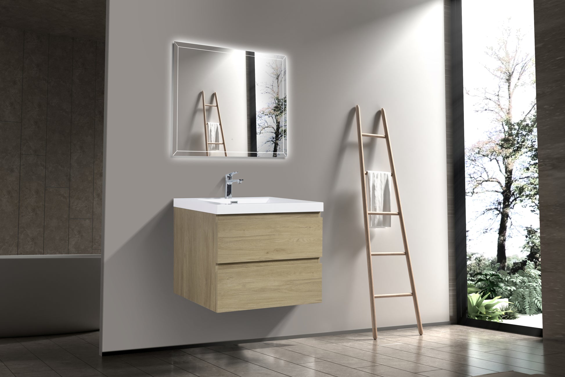 30" Floating Bathroom Vanity With Sink, Modern Wall Mounted Bathroom Storage Vanity Cabinet With Resin Top Basin And Soft Close Drawers, Natural Oak 24V11 30No 24Vangela 30 6066 2 Oak Bathroom Wall Mounted Mdf