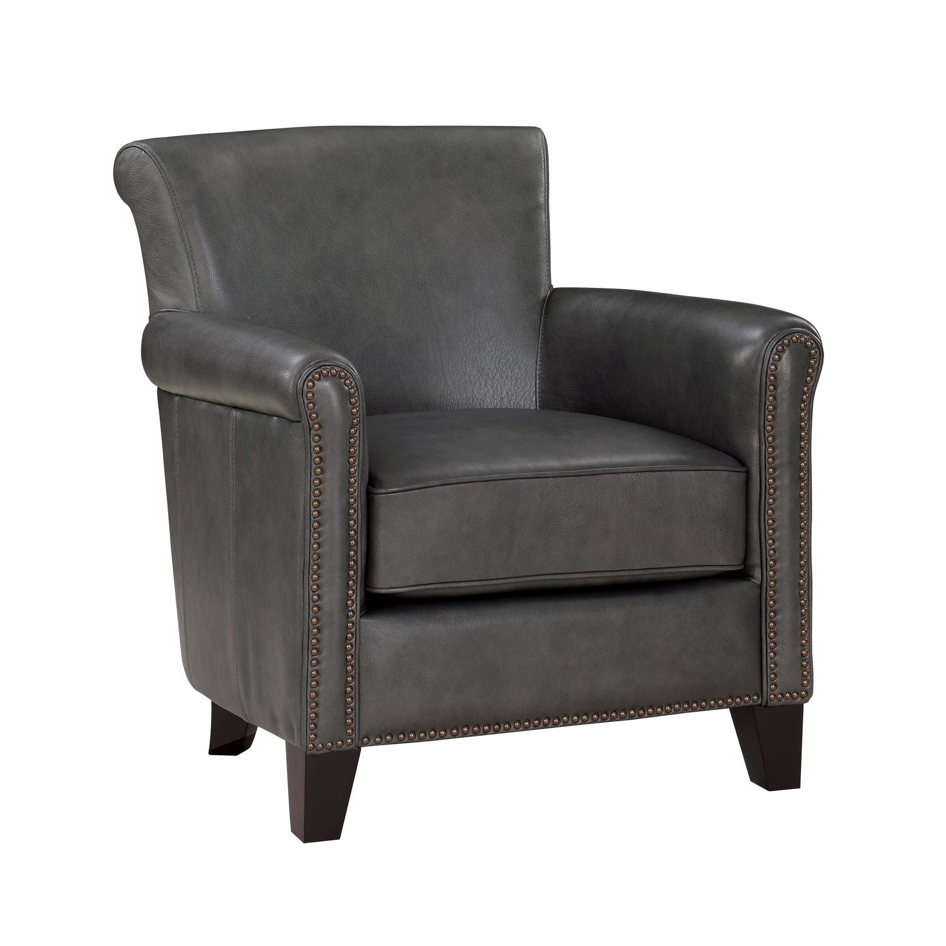 Classic Traditional Gray Accent Chair 1Pc Solid Wood Frame Top Grain Leather Trim Living Room Furniture Gray Primary Living Space Classic,Traditional,Transitional Solid Wood