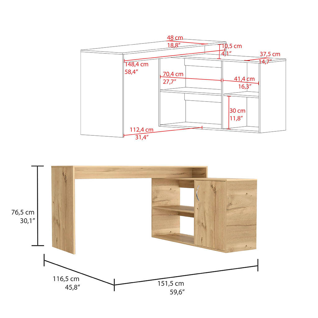 Axis Modern L Shaped Computer Desk With Open & Closed Storage Light Oak Beige Computer Desk Office Modern Freestanding L Shape Open Storage Desk Rectangular Particle Board Particle Board