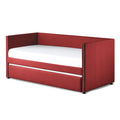 Red Fabric Upholstered 1Pc Day Bed With Pull Out Trundle Trim Wood Frame Furniture Twin Box Spring Not Required Red Wood Bedroom Polyester Wood