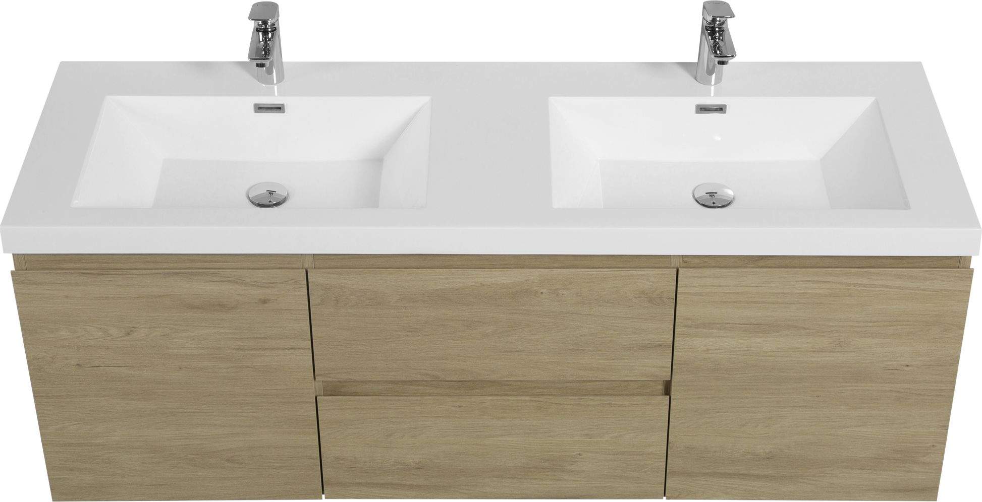 60'' Wall Hung Bathroom Vanity In Natural Oak With White Top 24Vangela 60 6066 Oak Mdf