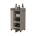 Lusk Bar Cart With 2 Bottle Holder Shelf, Glass Door And Casters Light Gray Particle Board Engineered Wood