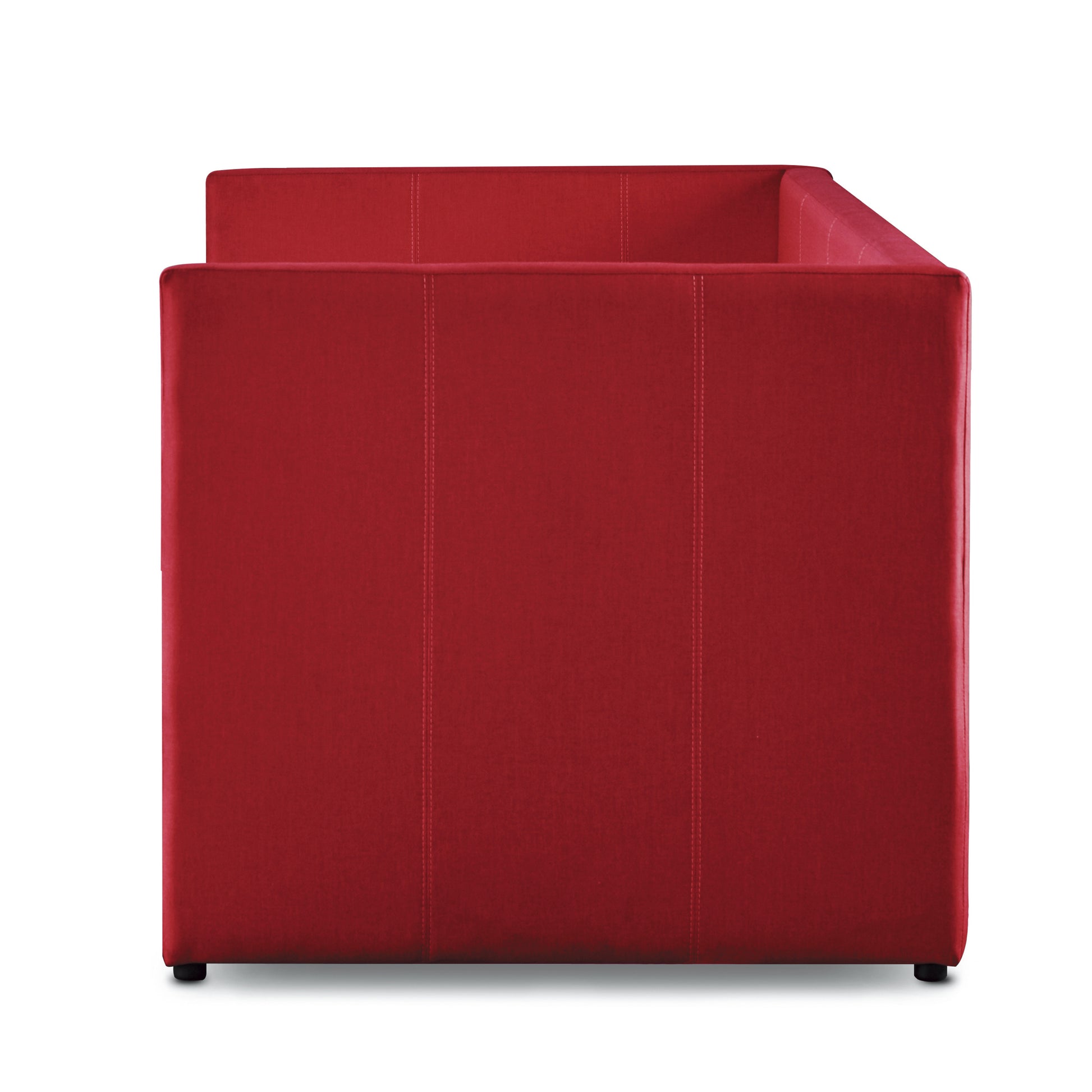 Red Fabric Upholstered 1Pc Day Bed With Pull Out Trundle Trim Wood Frame Furniture Twin Box Spring Not Required Red Wood Bedroom Polyester Wood