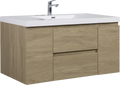 48'' Wall Hung Bathroom Vanity In Natural Oak With White Top 24Vangela 48 6066 Oak Mdf