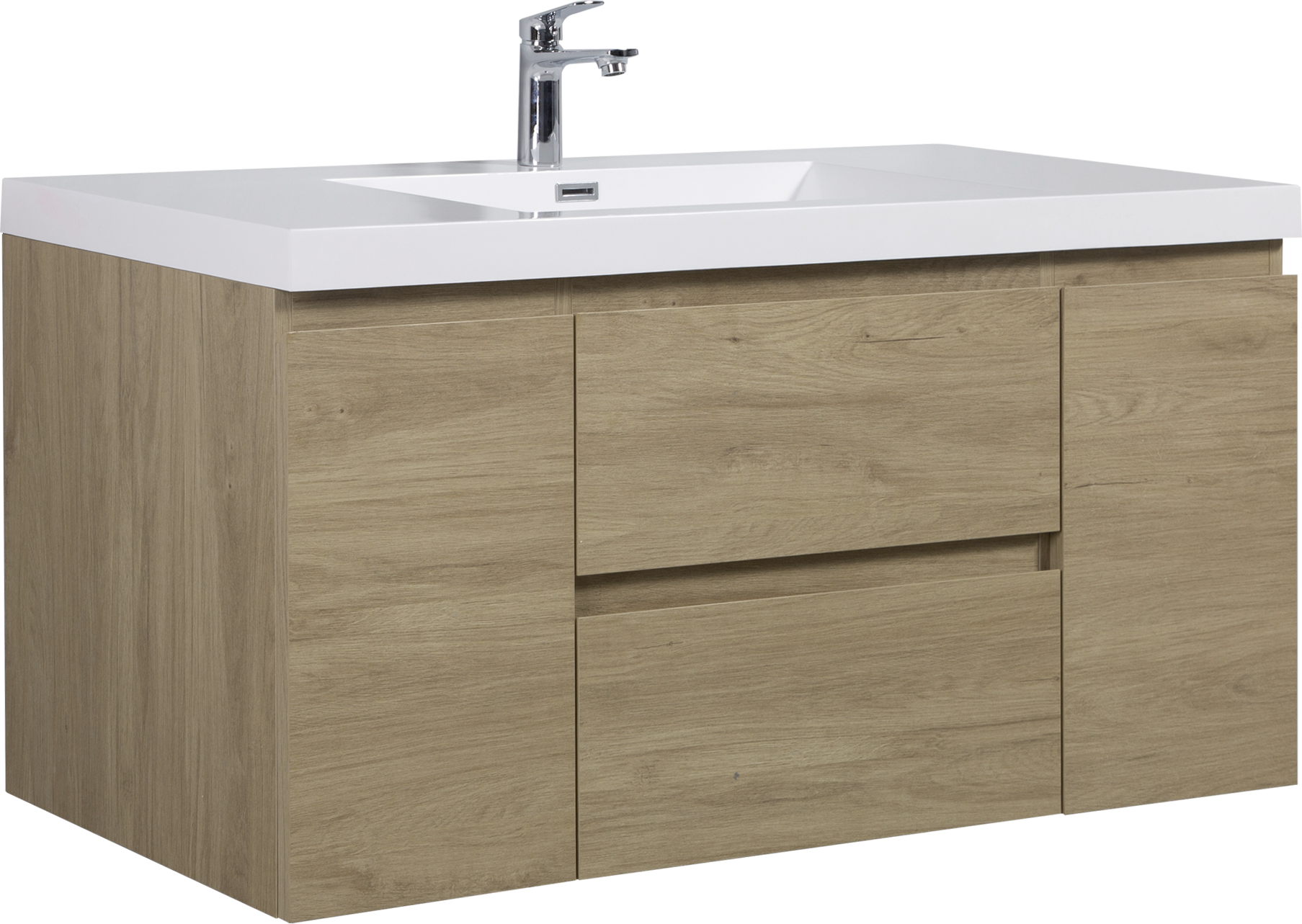 48'' Wall Hung Bathroom Vanity In Natural Oak With White Top 24Vangela 48 6066 Oak Mdf