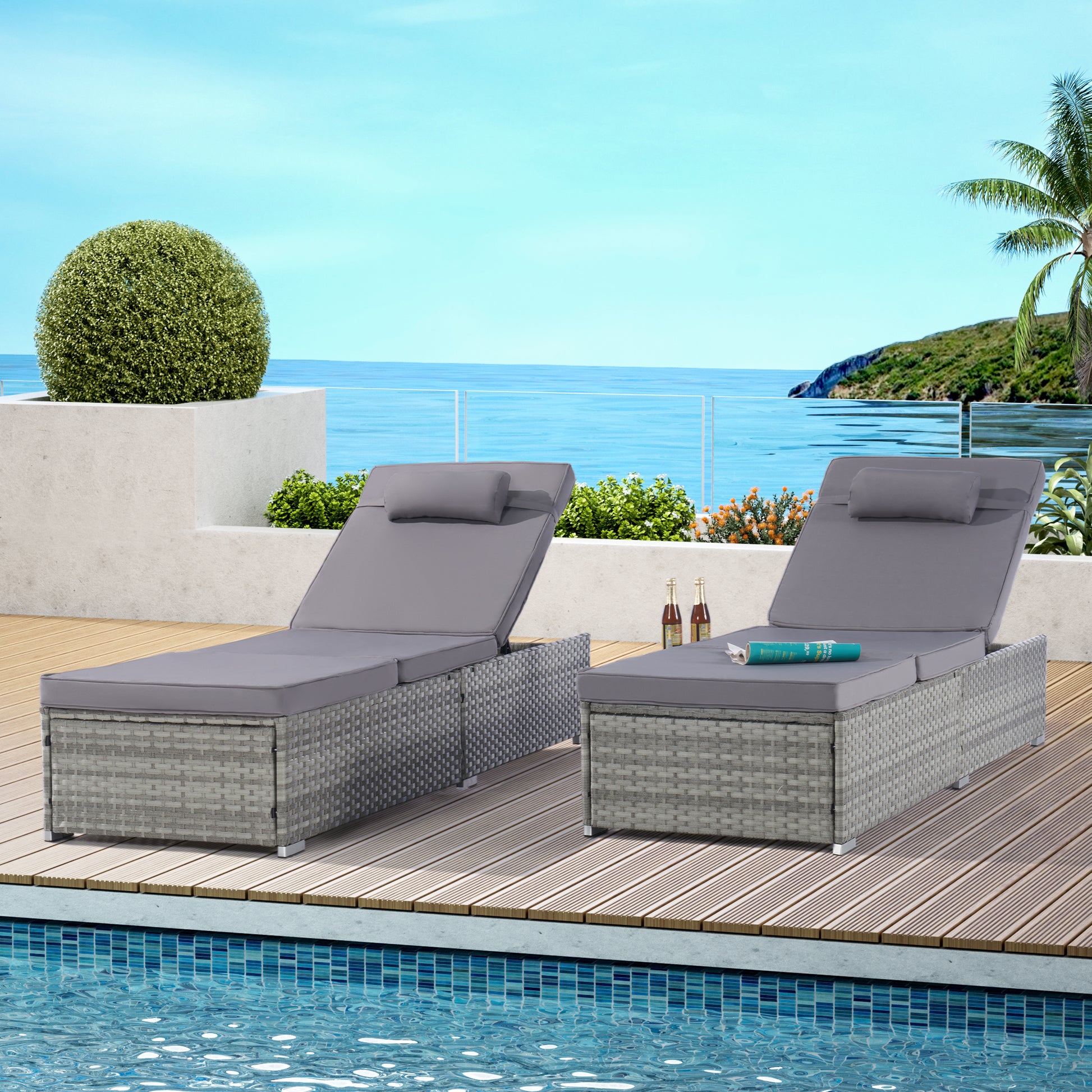 Outdoor Sofa Pe Rattan Furniture Deck Chair Gray Rattan Yes Lounge Gray Seats 2 Uv Resistant Frame Water Resistant Cushion Garden & Outdoor American Design,American Traditional Complete Patio Sets Polyester Pe Rattan Iron Waterproof Fabric