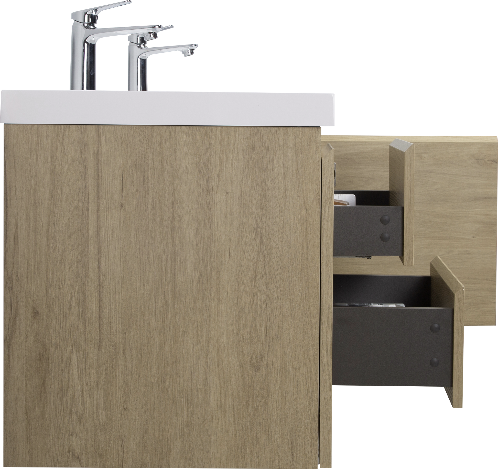 60'' Wall Hung Bathroom Vanity In Natural Oak With White Top 24Vangela 60 6066 Oak Mdf