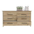 Hms 6 Drawer Double Dresser, Four Legs, Superior Top Light Oak White Multicolor Bedroom Modern Particle Board Particle Board