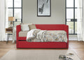 Red Fabric Upholstered 1Pc Day Bed With Pull Out Trundle Trim Wood Frame Furniture Twin Box Spring Not Required Red Wood Bedroom Polyester Wood