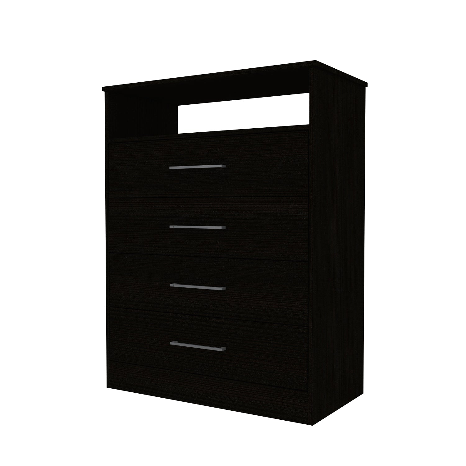 Continental Dresser, Superior Top, Four Drawers, One Shelf Black Black Drawer 4 Drawers Bedroom Modern Particle Board Particle Board