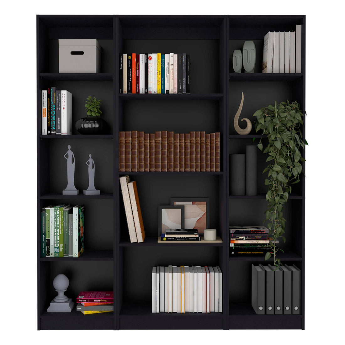 Alexander Black 3 Piece Living Room Set With 3 Bookcases 8 Or More Black Standard Horizontal Primary Living Space Closed Back Wood Wood