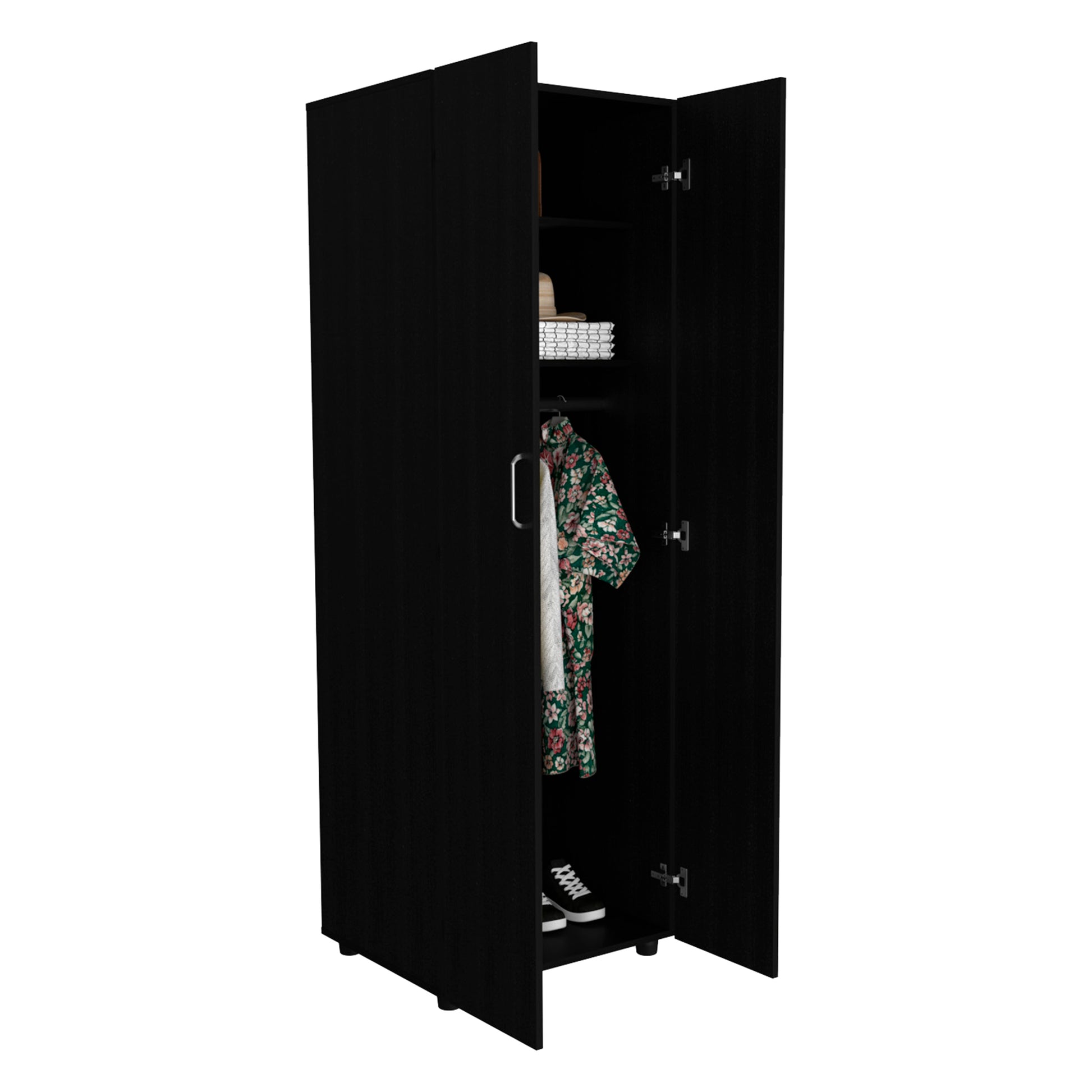 Aurora Armoire, Two Interior Shelves, Rod, Double Door Black Black Bedroom Modern Particle Board Particle Board