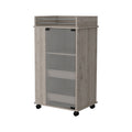 Lusk Bar Cart With 2 Bottle Holder Shelf, Glass Door And Casters Light Gray Particle Board Engineered Wood