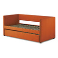 Orange Fabric Upholstered 1Pc Day Bed With Pull Out Trundle Trim Wood Frame Furniture Twin Box Spring Not Required Orange Bedroom Wood