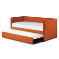 Orange Fabric Upholstered 1Pc Day Bed With Pull Out Trundle Trim Wood Frame Furniture Twin Box Spring Not Required Orange Bedroom Wood