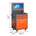 Industrial Pc Cabinet Metal Computer Cabinet Industrial Mobile Security Lcd Computer Cabinet Enclosure, Gray Orange, Suitable For Up To 27 Inch Monitors Gray Abs Steel Q235