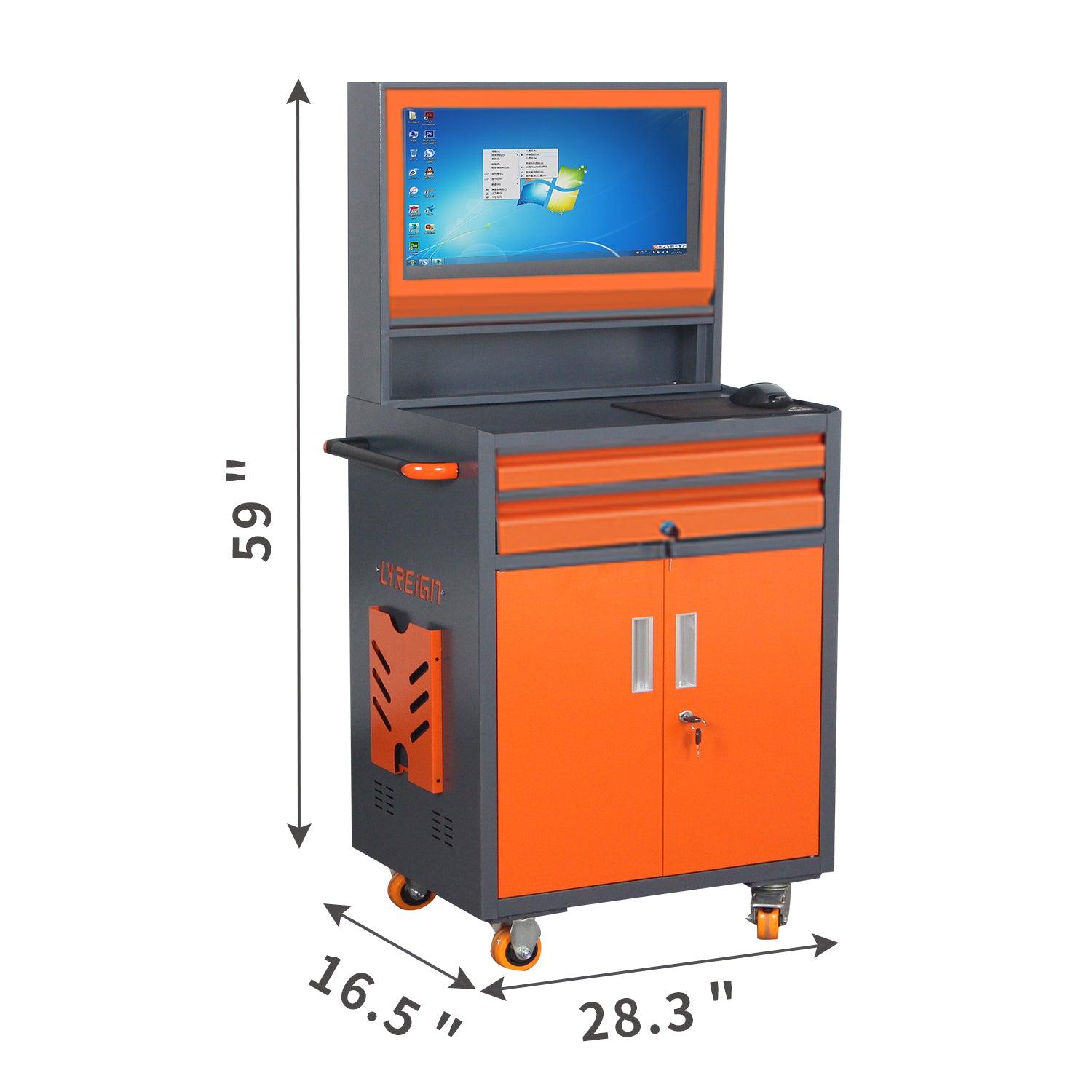 Industrial Pc Cabinet Metal Computer Cabinet Industrial Mobile Security Lcd Computer Cabinet Enclosure, Gray Orange, Suitable For Up To 27 Inch Monitors Gray Abs Steel Q235