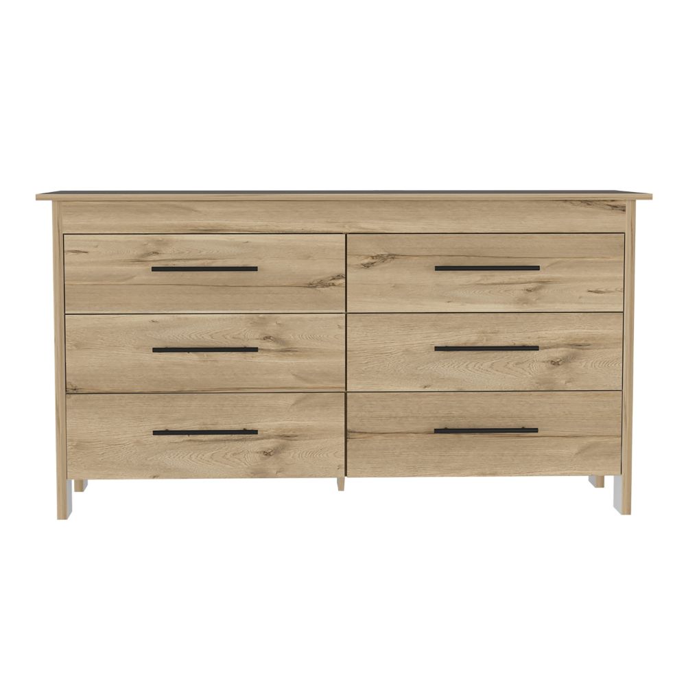 Hms 6 Drawer Double Dresser, Four Legs, Superior Top Light Oak White Multicolor Bedroom Modern Particle Board Particle Board