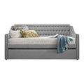 Modern Design Gray Fabric Upholstered 1Pc Sofa Bed W Trundle Button Tufted Detail Trim Daybed Wooden Furniture Twin Box Spring Not Required Gray Wood Bedroom Modern,Traditional Polyester Wood