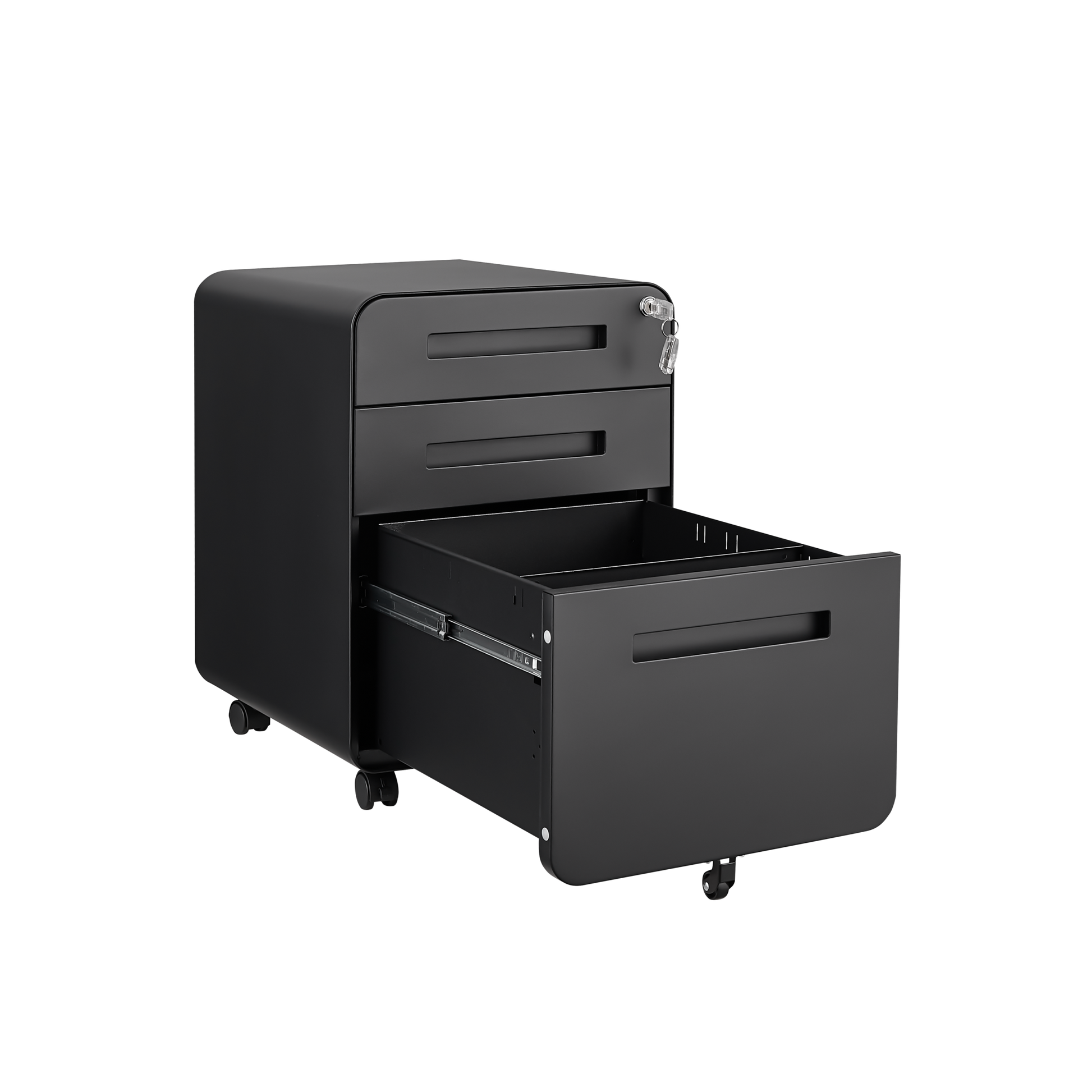 3 Drawer Mobile File Cabinet Under Desk Office,Simple Style Versatile Storage Cabinet For Legal Letter A4 Files, 5 Wheel Design Anti Tilting Cold Rolled Steel Waterproof Moisture Proof Black Mobile File Cabinets 3 4 Drawers Black Office Mobile Modern